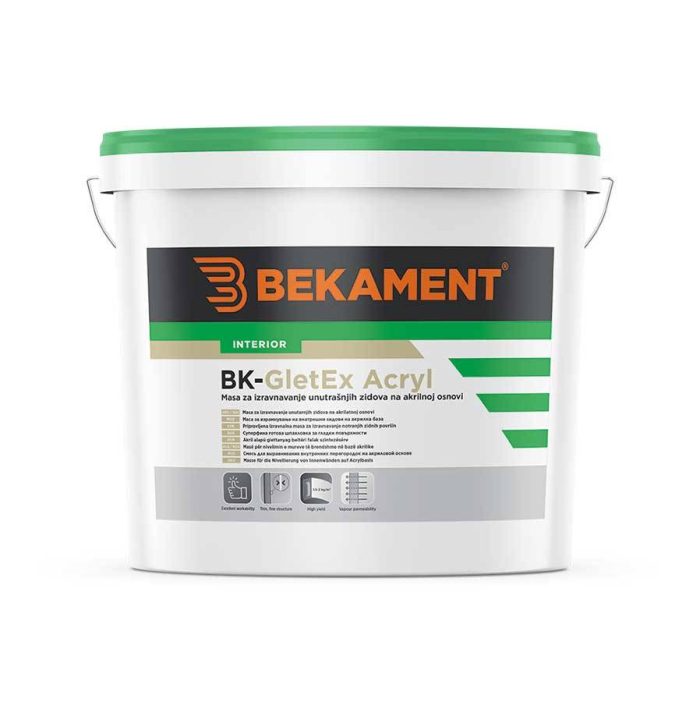 BEKAMENT Masa za izravnavanje unutarnjih zidova na akrilnoj osnovi 8 kg BK-GletEx Acryl BEKAMENT Masa za izravnavanje unutarnjih zidova na akrilnoj osnovi 8 kg BK-GletEx Acryl