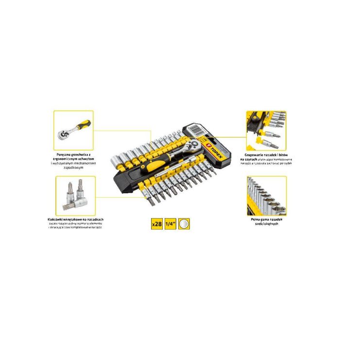 Set nasadnih ključeva 1/4" 28 kom TOPEX 38D651 - Slika 2
