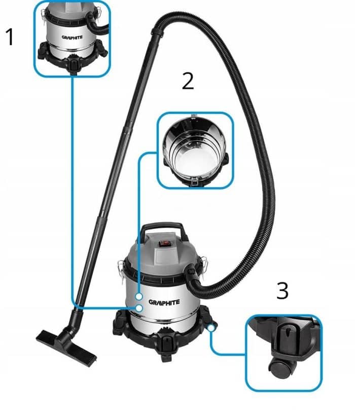 Industrijski mokro/suhi usisivač GRAPHITE 59G613 - Slika 3