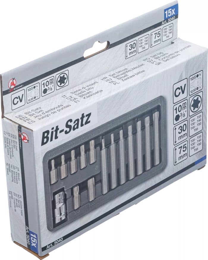 Set bitova | vanjski šesterokutni pogon 10 mm (3/8") | T-profil (za Torx) | 15-dijelni - Slika 6