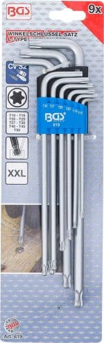 Set kutnih steznih ključeva | ekstra dugi | T-profil (za Torx) s kuglastom glavom T10 - T50 | 9-dijelni - Slika 5