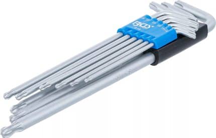 Set kutnih steznih ključeva | ekstra dugi | T-profil (za Torx) s kuglastom glavom T10 - T50 | 9-dijelni