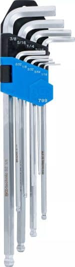 Set kutnih steznih ključeva | inčni | unutarnji šesterokut / unutarnji šesterokut s kuglastom glavom 1/16 - 3/8" | 9-dijelni - Slika 2