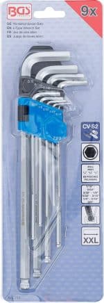 Set kutnih steznih ključeva | inčni | unutarnji šesterokut / unutarnji šesterokut s kuglastom glavom 1/16 - 3/8" | 9-dijelni - Slika 4