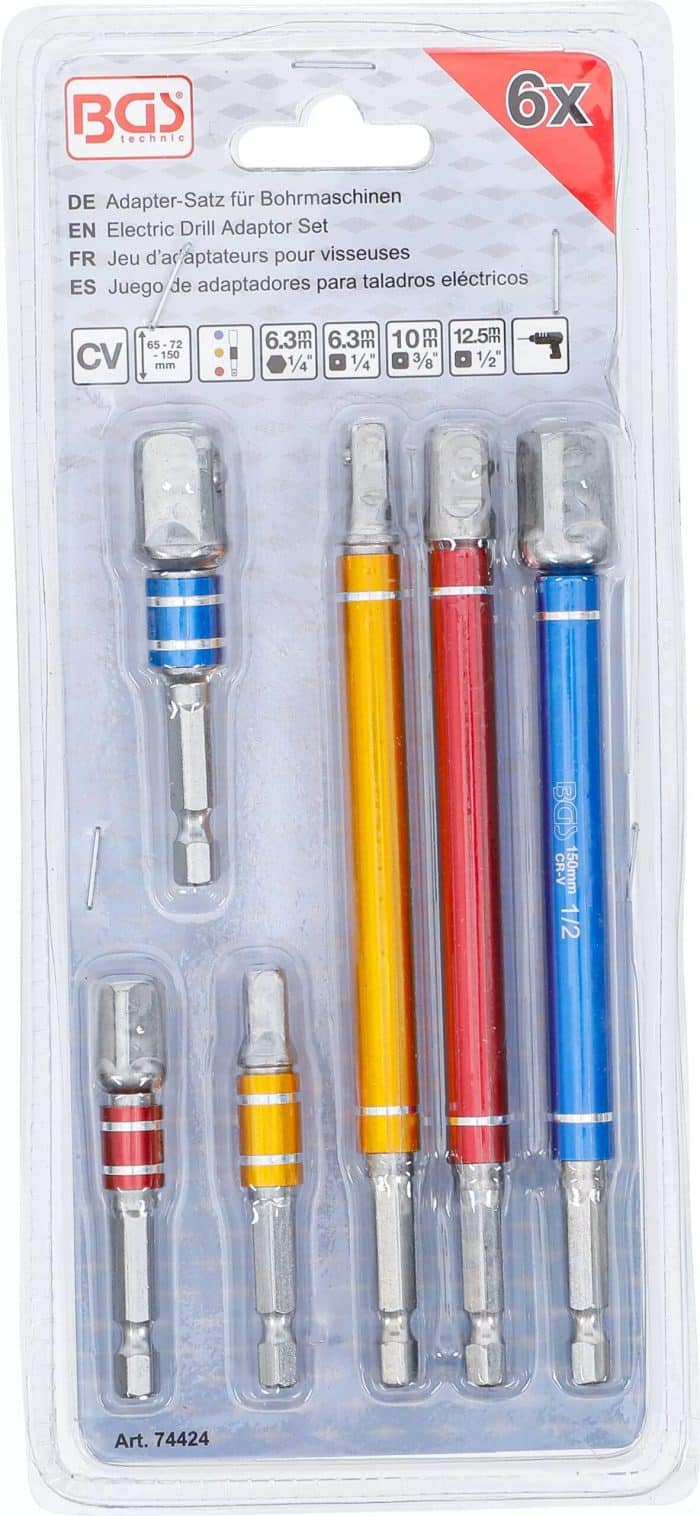Set-prilagodnika-za-busilicu-u-boji-vanjski-sesterokutni-pogon-63-mm-14-vanjski-sesterokut-63-mm-14-10-mm-38-125-mm-12-75-150-mm-6-dijelni-9 Set prilagodnika za bušilicu | u boji | vanjski šesterokutni pogon 6,3 mm (1/4") | vanjski šesterokut 6,3 mm (1/4"), 10 mm (3/8"), 12,5 mm (1/2")| 75 - 150 mm | 6-dijelni - Slika 4