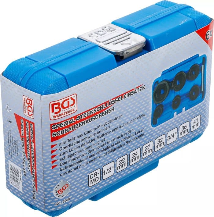 Set spiralnih umetaka za utični ključ / izvijač za vijke | 12,5 mm (1/2") + 20 mm (3/4") | 22 - 41 mm | 6-dijelni - Slika 6