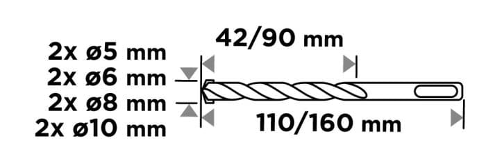 GRAPHITE SDS+ set svrdala za beton S2, 8/1, 5-10 mm 56T168 - Slika 3