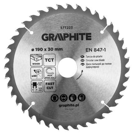 GRAPHITE Rezna ploča za drvo 190 x 30 mm, 40 zuba 57T223
