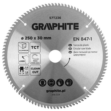 GRAPHITE Rezna ploča za aluminij 250 x 30 mm, 100 zuba 57T236
