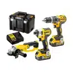 DeWALT Set aku bušilica, aku udarni odvijač i aku brusilica DCK383P2T 18V 2x5Ah BRUSHLESS