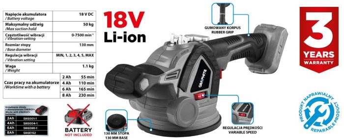 Aku vakuumska hvataljka za pločice 18V GRAPHITE 58GE148 - Slika 12