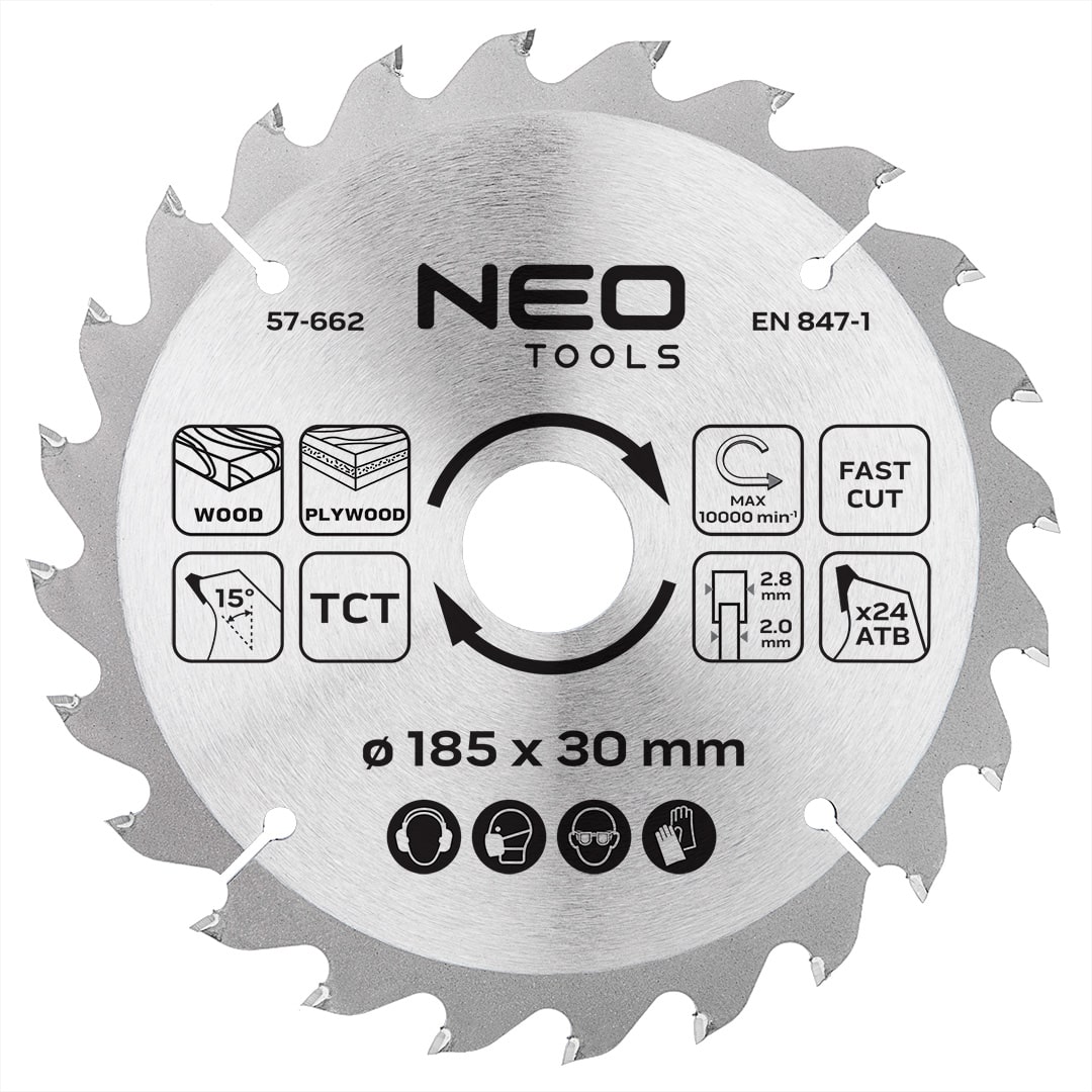 57-662__BNE_TGL_U90 NEO TOOLS rezna ploča za drvo 185 mm 24 zuba (57-662) - Slika 1