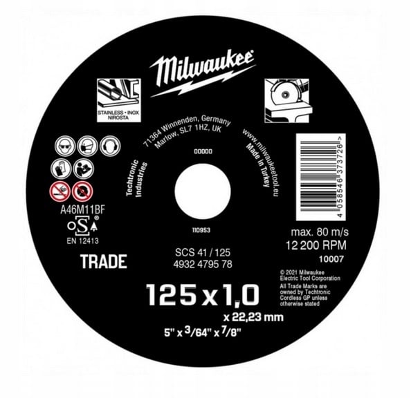Tarcza-do-metalu-Milwaukee-125mm-x-1mm-Inox-1szt Ploča rezna 125×1 Milwaukee - Slika 1